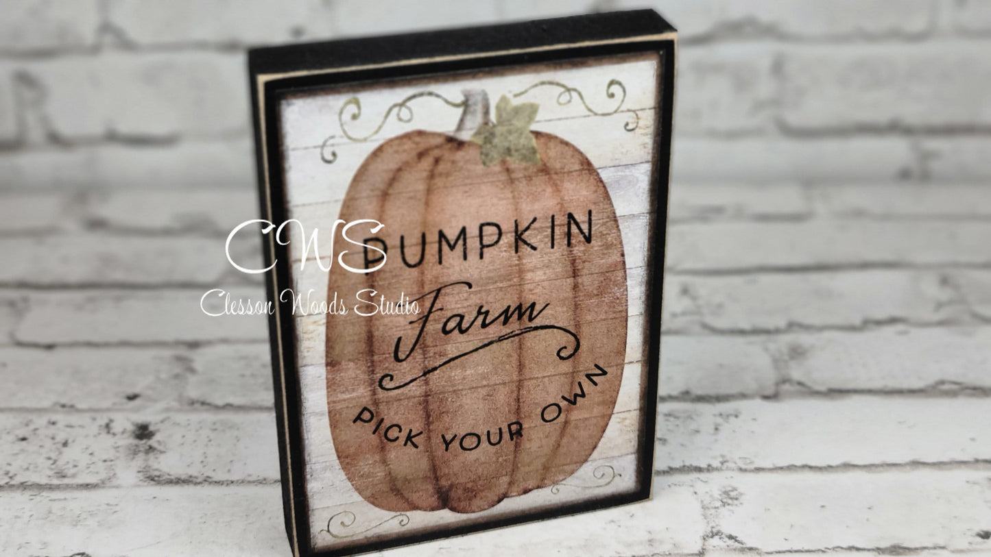 Pumpkin Farm Primitive Fall Wood Block Sign