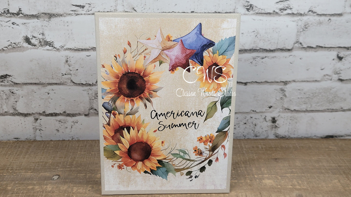 Americana Summer Sunflower and Stars Wreath 5"x7" Canvas Insert
