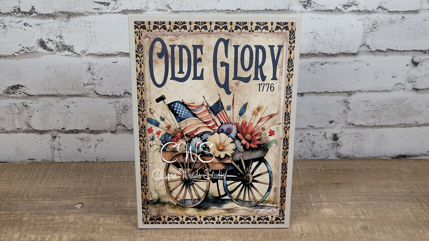 Old Glory July Flowers In Wagon 5"x7" Canvas Insert