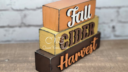Fall Cider Harvest Wood Word Block Stacker
