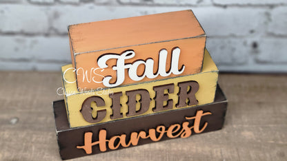 Fall Cider Harvest Wood Word Block Stacker