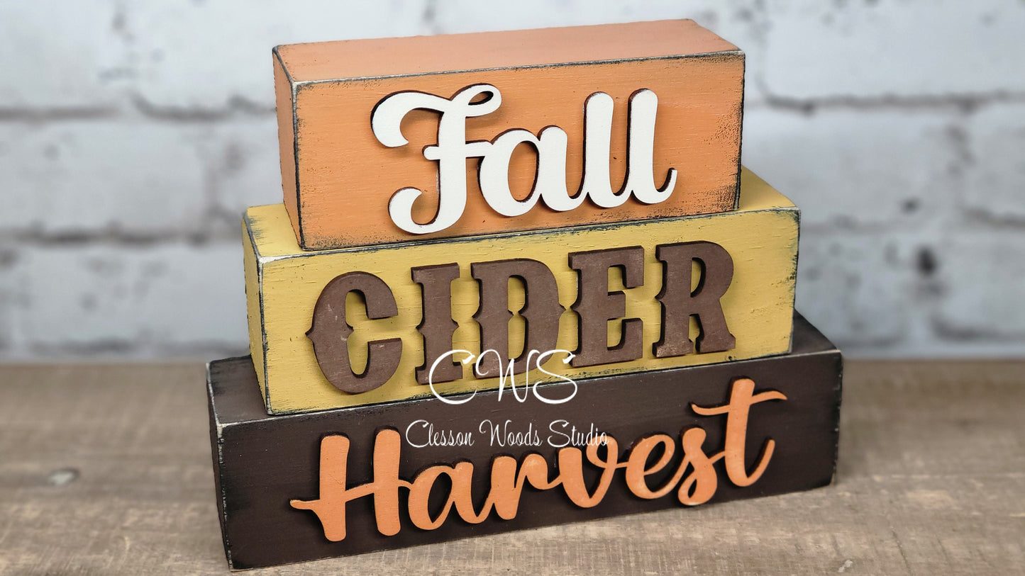 Fall Cider Harvest Wood Word Block Stacker