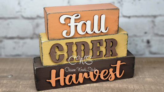 Fall Cider Harvest Wood Word Block Stacker