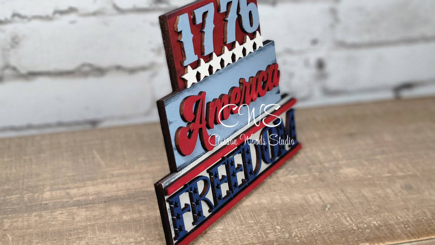 1776 Stars America Freedom Mini Wood Word Block Sign