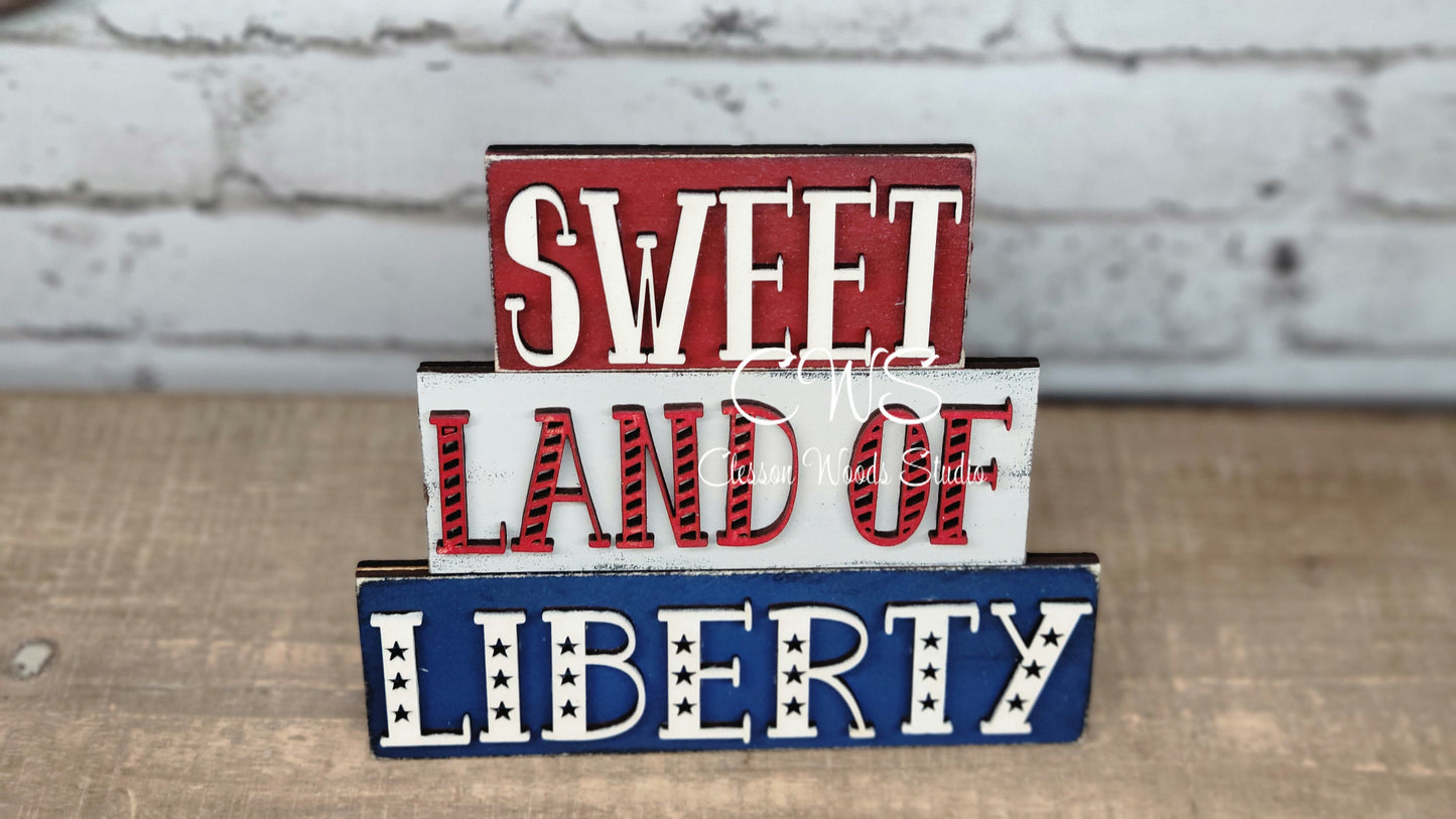 Sweet Land Of Liberty Mini Wood Word Block Sign