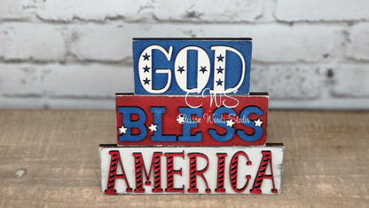 God Bless America Mini Wood Word Block Sign