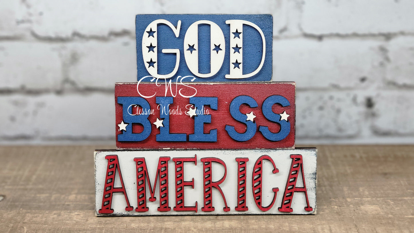 God Bless America Mini Wood Word Block Sign