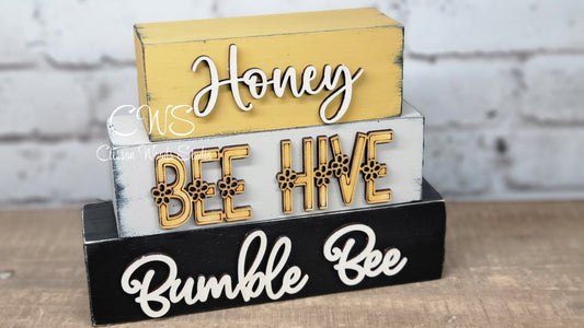 Honey Bee Hive Bumble Bee Wood Word Block Stack