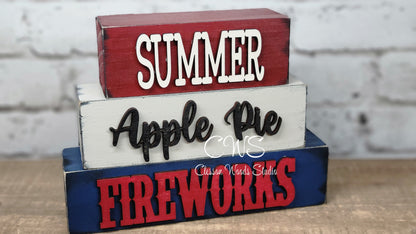 Summer Apple Pie Fireworks Wood Word Block Stack