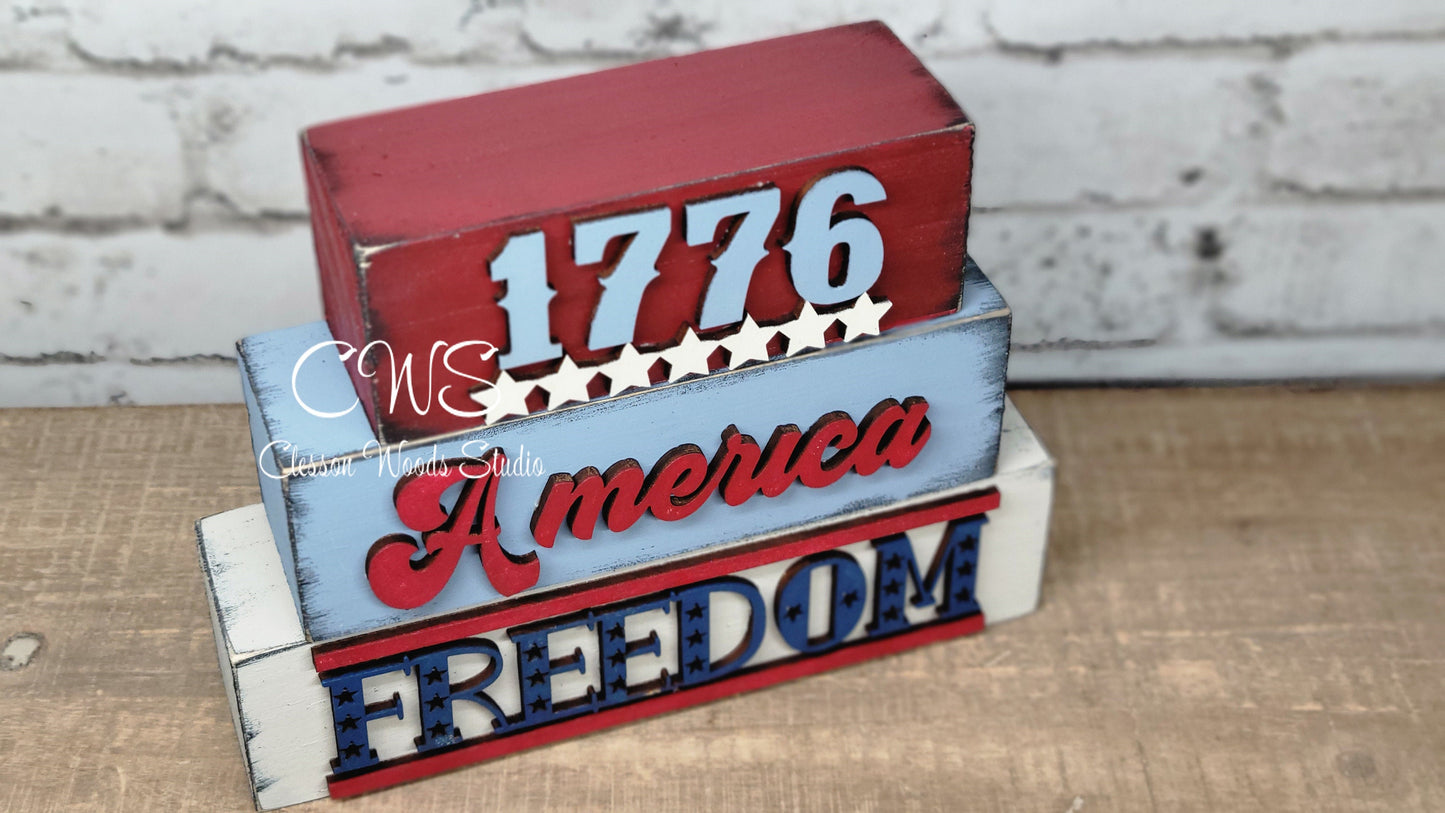 1776 Stars America Freedom Wood Word Block Stack