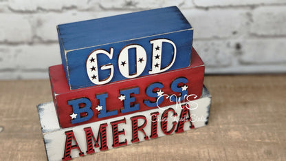 God Bless America Wood Word Block Stack