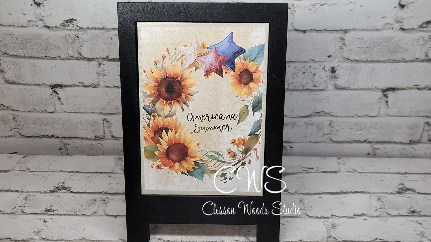 Americana Summer Sunflower and Stars Wreath 5"x7" Canvas Insert