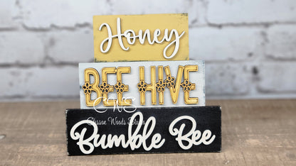 Honey Bee Hive Bumble Bee Mini Wood Word Block Sign