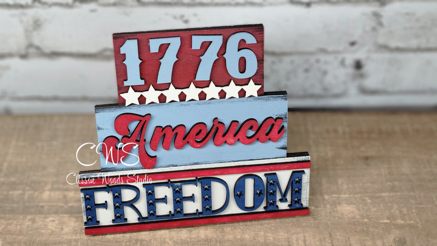 1776 Stars America Freedom Mini Wood Word Block Sign