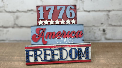 1776 Stars America Freedom Mini Wood Word Block Sign