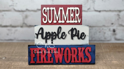 Summer Apple Pie Fireworks Mini Wood Word Block Sign