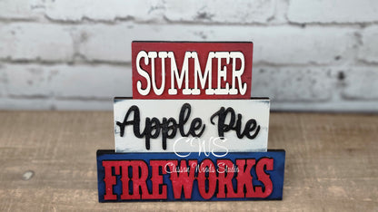 Summer Apple Pie Fireworks Mini Wood Word Block Sign