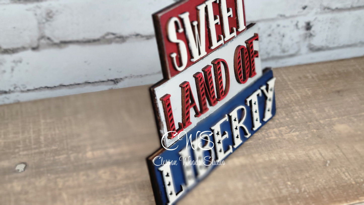 Sweet Land Of Liberty Mini Wood Word Block Sign