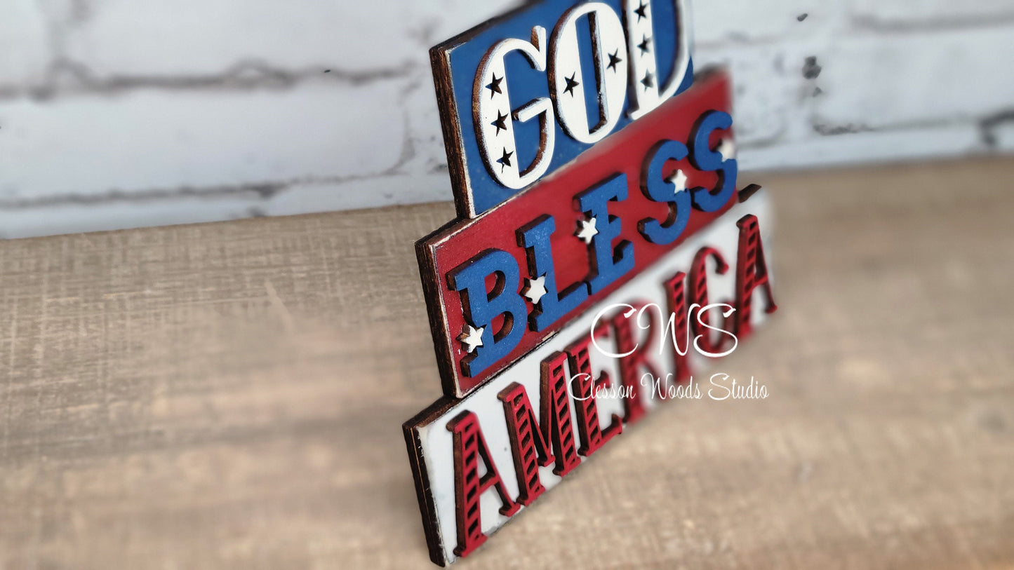 God Bless America Mini Wood Word Block Sign