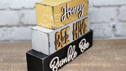 Honey Bee Hive Bumble Bee Wood Word Block Stack