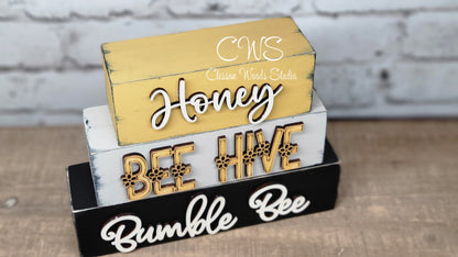 Honey Bee Hive Bumble Bee Wood Word Block Stack