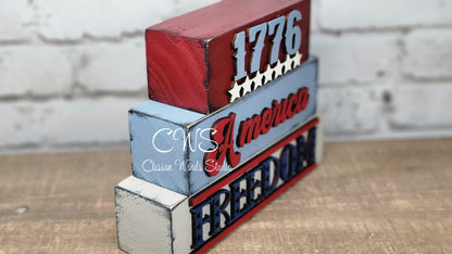 1776 Stars America Freedom Wood Word Block Stack