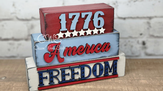 1776 Stars America Freedom Wood Word Block Stack