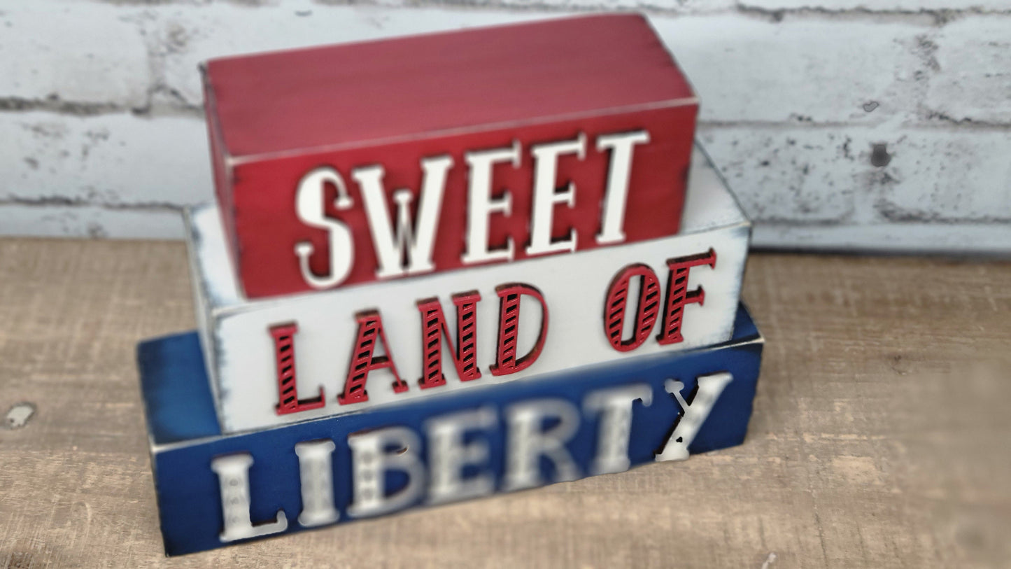 Sweet Land Of Liberty Wood Word Block Stack