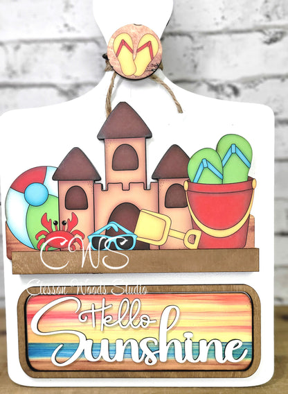 Hello Sunshine Beach Digital Art and Hand Painted Seasonal Breadboard Accents