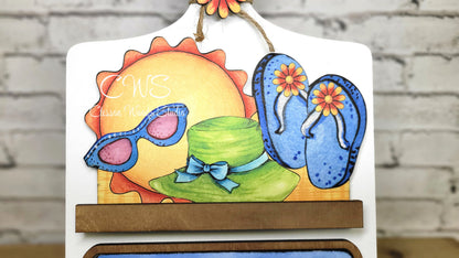 Hello Sunshine Sun Hat Flip Flops Digital Art and Hand Painted Seasonal Breadboard Accents