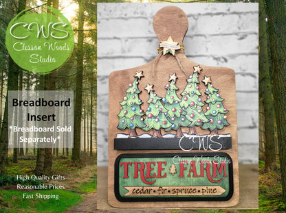 Christmas Tree Farm Merry and Bright U Cut Digital Art and Hand Painted Seasonal Breadboard Accents