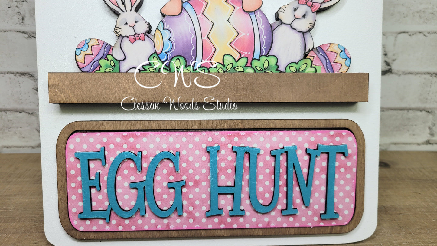 Easter Bunny Gnome Digital Art and Hand Painted Bread Board Accents