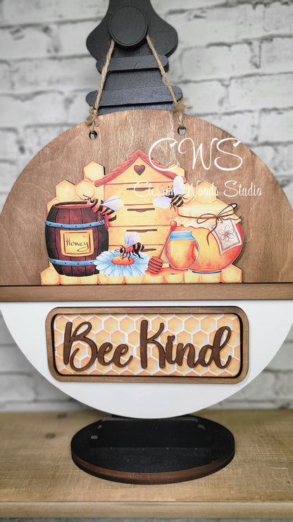 Bee Kind Honey Digital Art and Hand Painted 12" Door Hanger Insert