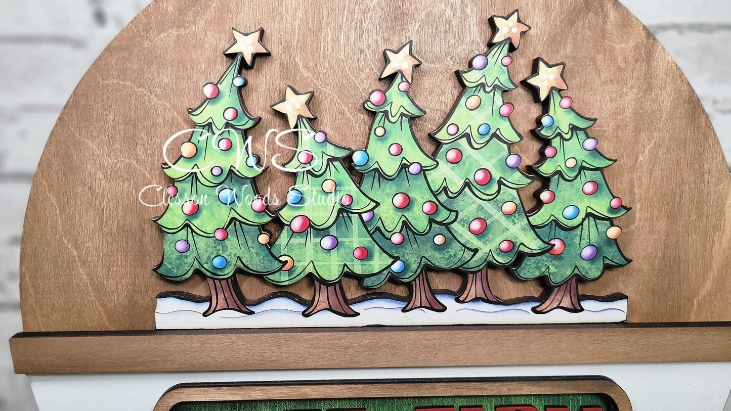 Christmas Tree Farm Merry and Bright U Cut Digital Art and Hand Painted 12" Door Hanger Insert
