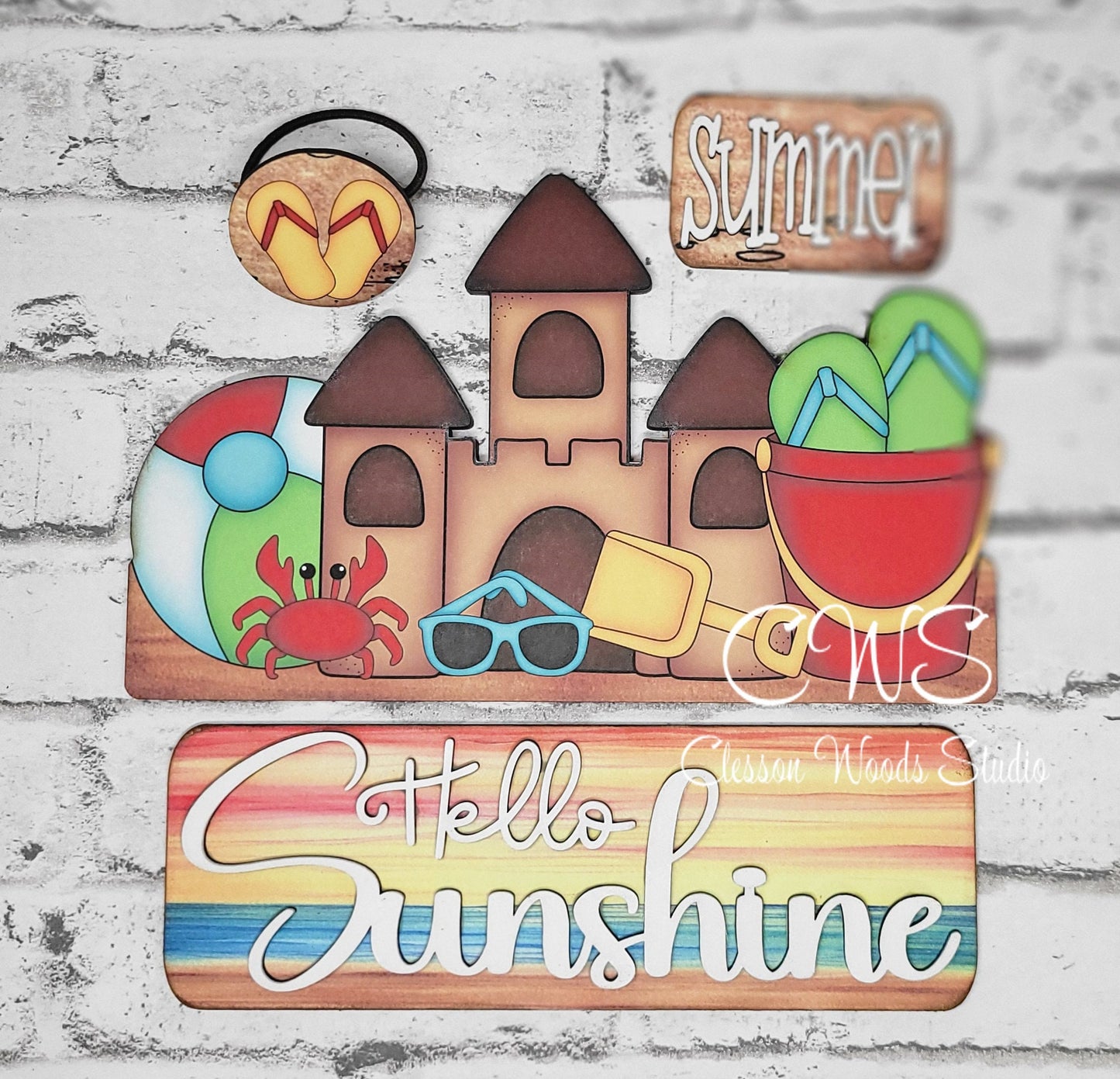 Hello Sunshine Beach Digital Art and Hand Painted 12" Door Hanger Insert