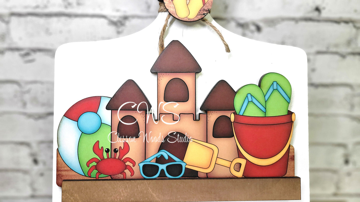 Hello Sunshine Beach Digital Art and Hand Painted Seasonal Breadboard Accents
