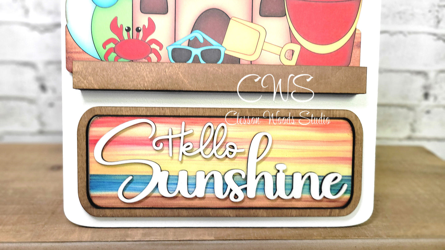 Hello Sunshine Beach Digital Art and Hand Painted Seasonal Breadboard Accents