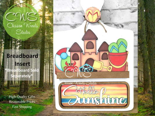 Hello Sunshine Beach Digital Art and Hand Painted Seasonal Breadboard Accents