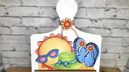 Hello Sunshine Sun Hat Flip Flops Digital Art and Hand Painted Seasonal Breadboard Accents