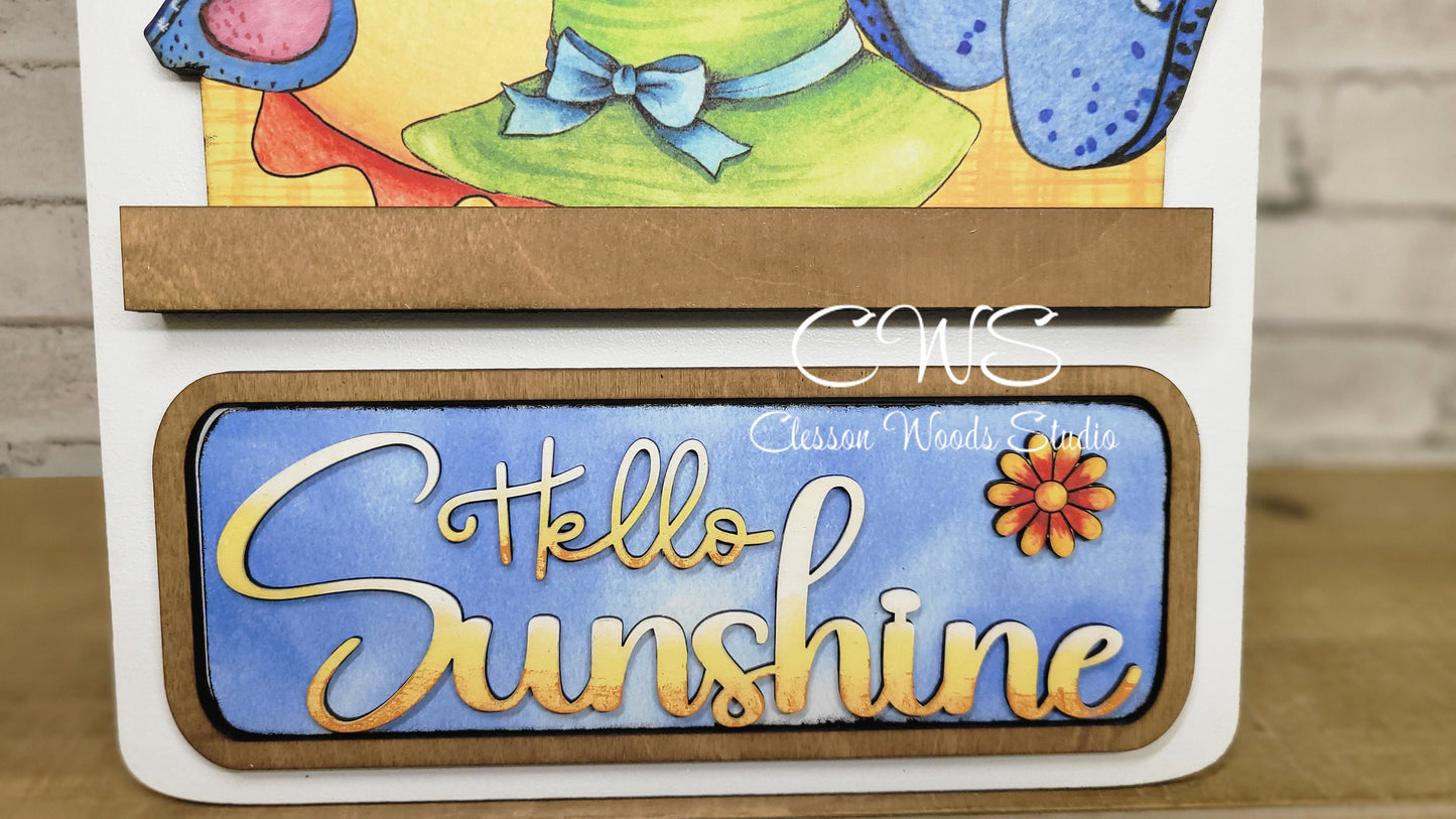 Hello Sunshine Sun Hat Flip Flops Digital Art and Hand Painted Seasonal Breadboard Accents