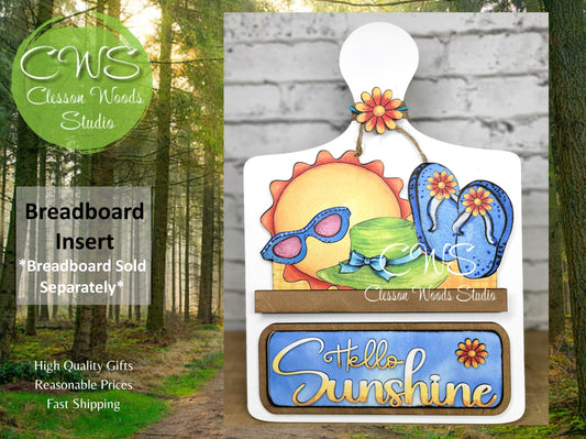 Hello Sunshine Sun Hat Flip Flops Digital Art and Hand Painted Seasonal Breadboard Accents