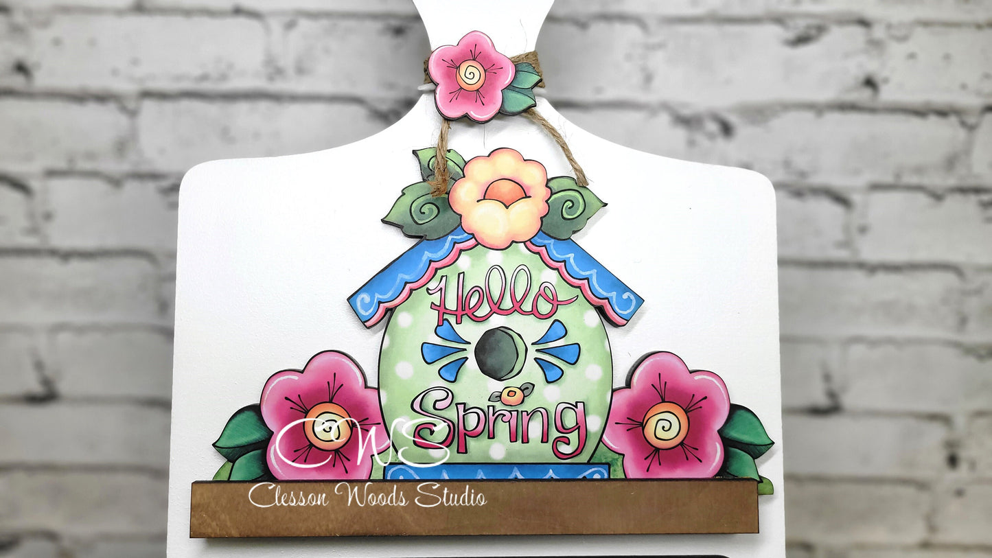 Hello Spring Flower Market Digital Art and Hand Painted Seasonal Breadboard Accents