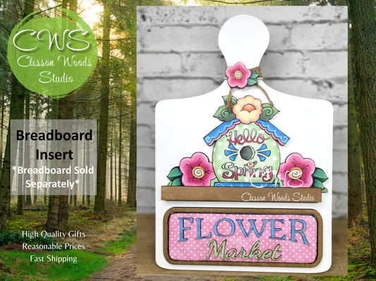 Hello Spring Flower Market Digital Art and Hand Painted Seasonal Breadboard Accents