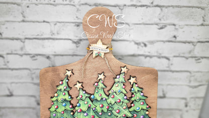Christmas Tree Farm Breadboard Accent, Hand Painted U-Cut Decor