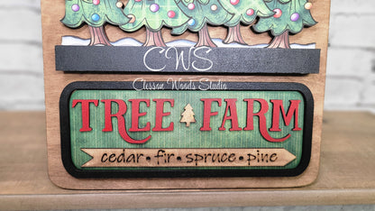 Christmas Tree Farm Merry and Bright U Cut Digital Art and Hand Painted Seasonal Breadboard Accents