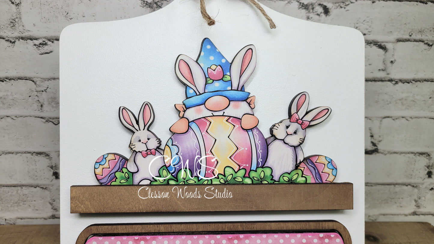 Easter Bunny Gnome Digital Art and Hand Painted Bread Board Accents