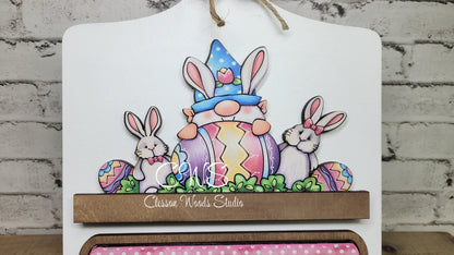Easter Bunny Gnome Digital Art and Hand Painted Bread Board Accents