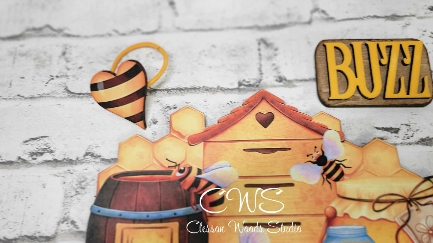 Bee Kind Honey Digital Art and Hand Painted 12" Door Hanger Insert