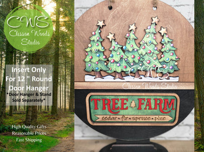 Christmas Tree Farm Merry and Bright U Cut Digital Art and Hand Painted 12" Door Hanger Insert