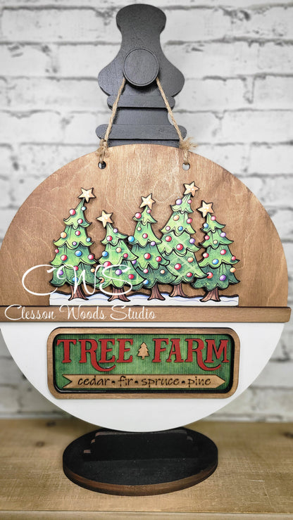 Christmas Tree Farm Merry and Bright U Cut Digital Art and Hand Painted 12" Door Hanger Insert